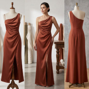 BRONZE One-Shoulder Gown with Side Slit
