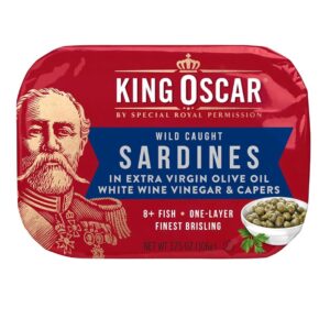Brisling SARDINES in Extra Virgin Olive Oil with White Wine Vinegar & Capers