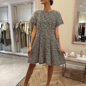SKATER Dress in black and white soft tweed.