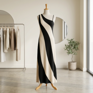 SWIRL One Shoulder Blush and Black Gown by Trina Turk