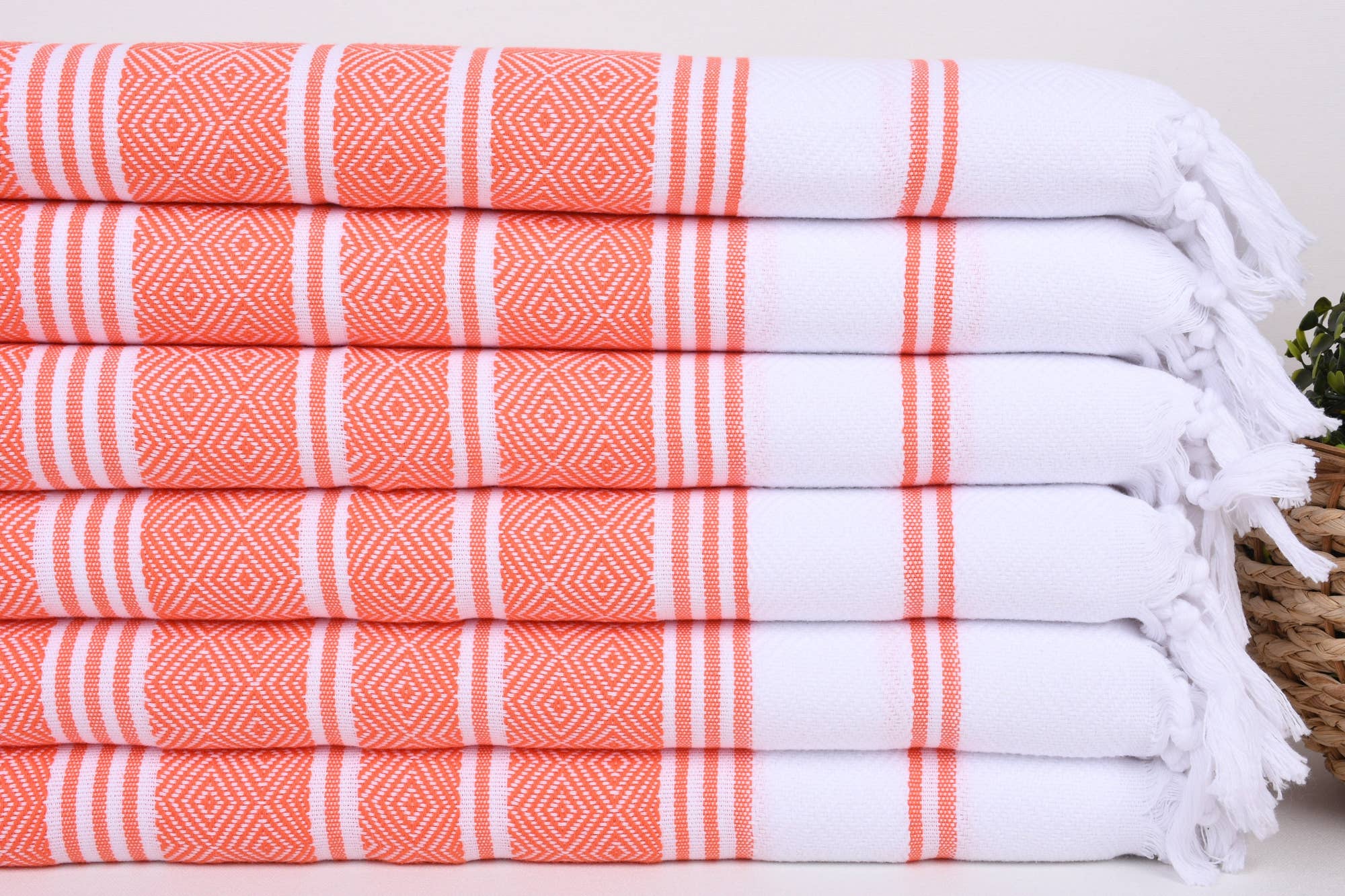 Turkish Peshkir Hand Towels in Coral Turkish Peshkir Hand Towel in Coral